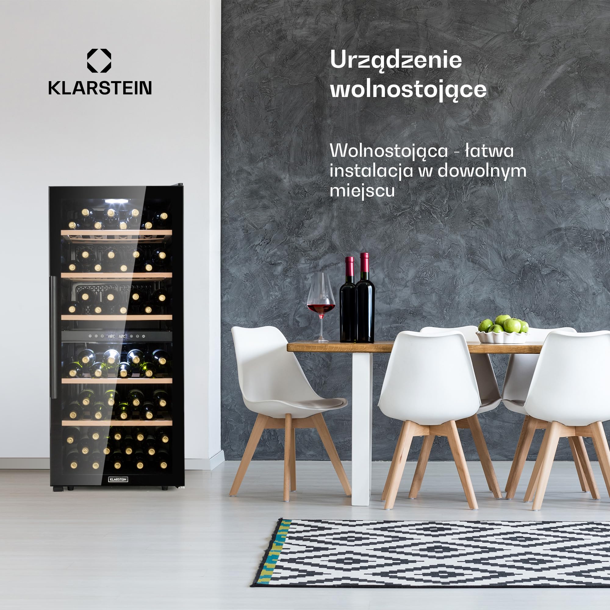 Klarstein Chłodziarka do wina, Wąska lodówka na napoje, 2 strefy, lodówka ze szklanymi drzwiami, Wolnostojące chłodziarki, Mała chłodziarka do wina, Ochrona UV, 5-18°C, 102 butelki