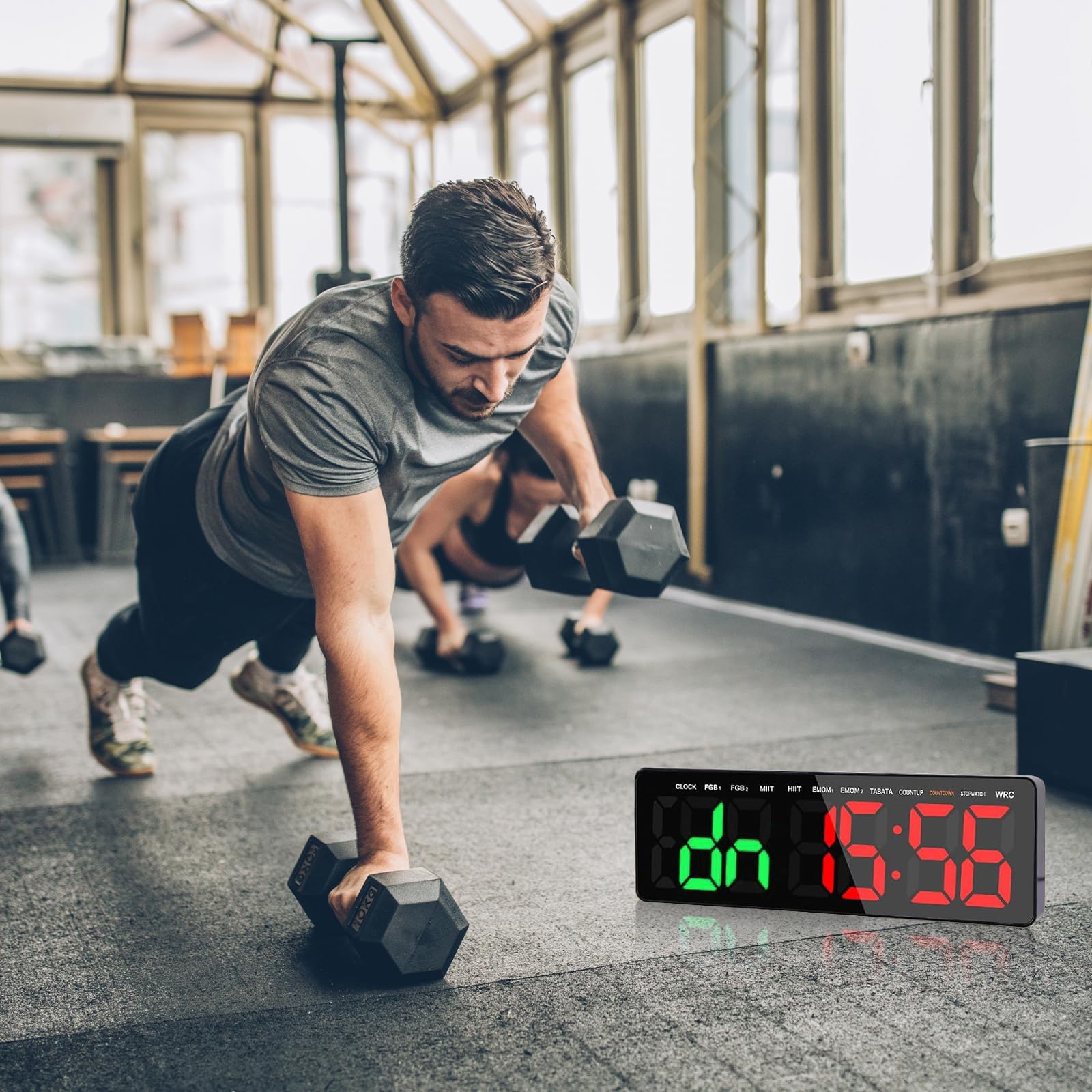 Palestra 16.5" Grande LED Timer Allenamento a Intervallo, Orologio da Parete Digitale Countdown Countup Cronometro, 3 Luminosità Volume Regolabile