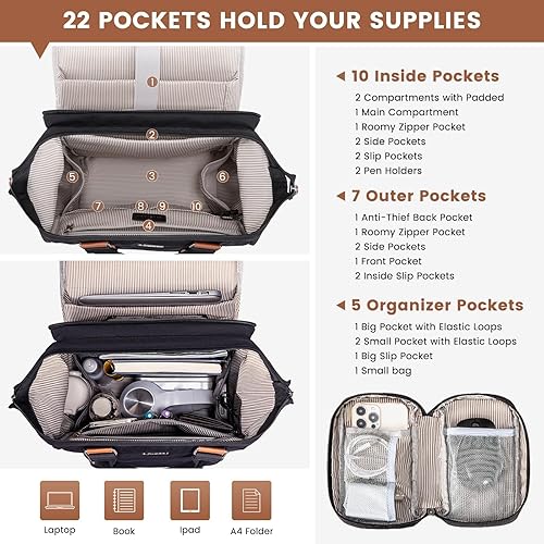 Miniatura 8 de LOVEVOOK Mochila para computadora portátil para mujer, mochila para profesores, enfermeras, trabajo, viajes, mochila para computadora, Beige,