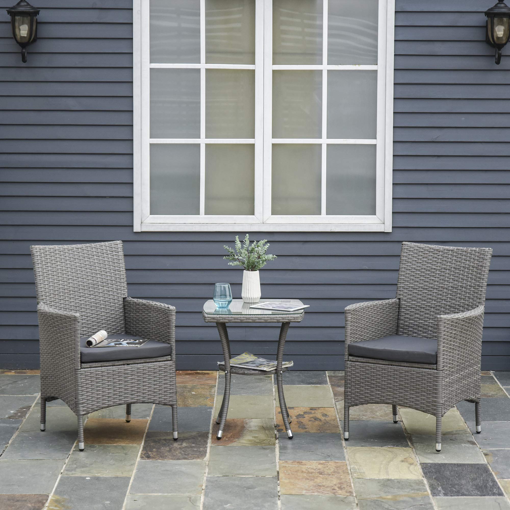 Outsunny Ensemble Salon de Jardin 2 Places 2 Fauteuils Table Basse Gris