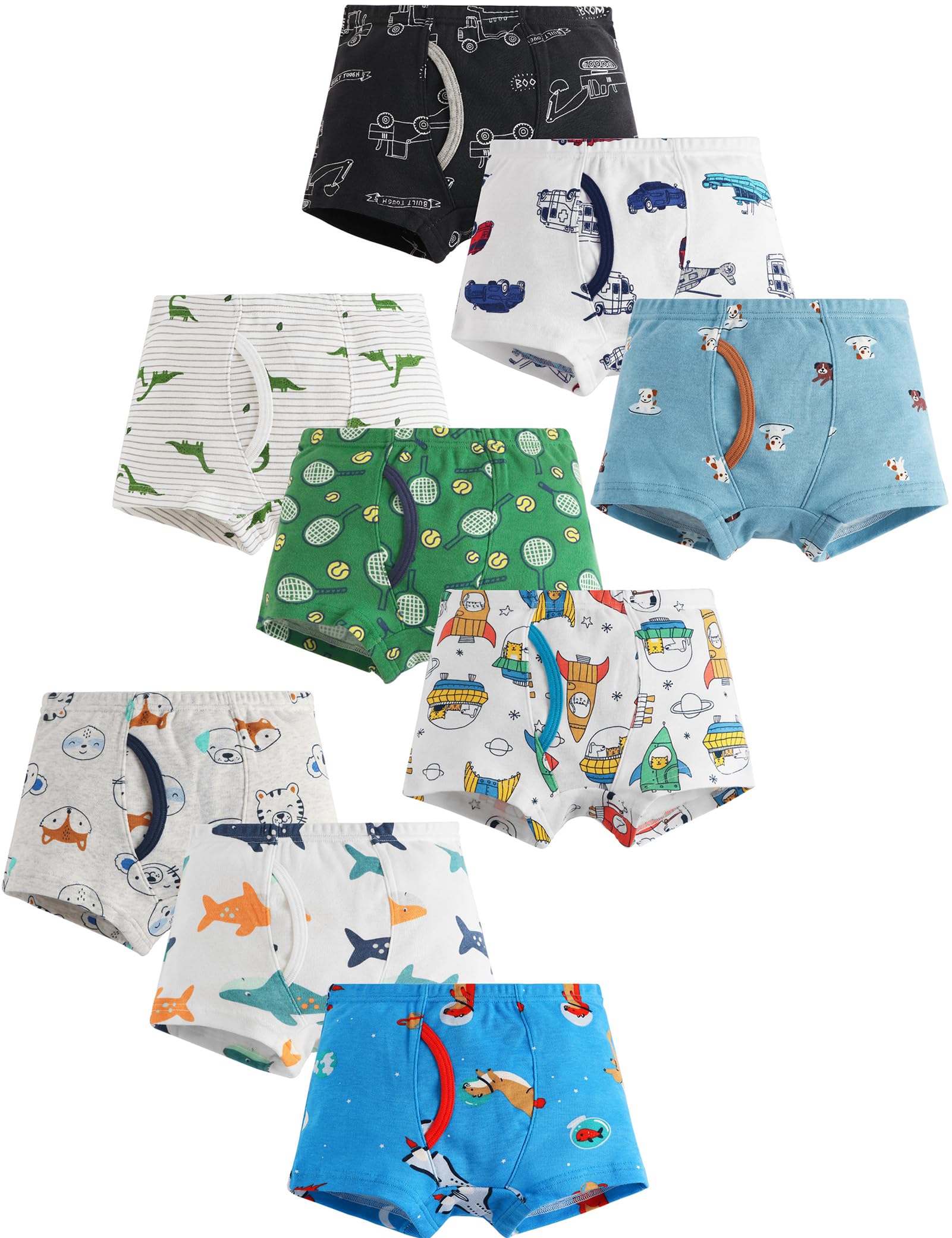 Kiench Boys Boxer Briefs Cotton Toddler Underwear with Open Fly 9-Pack