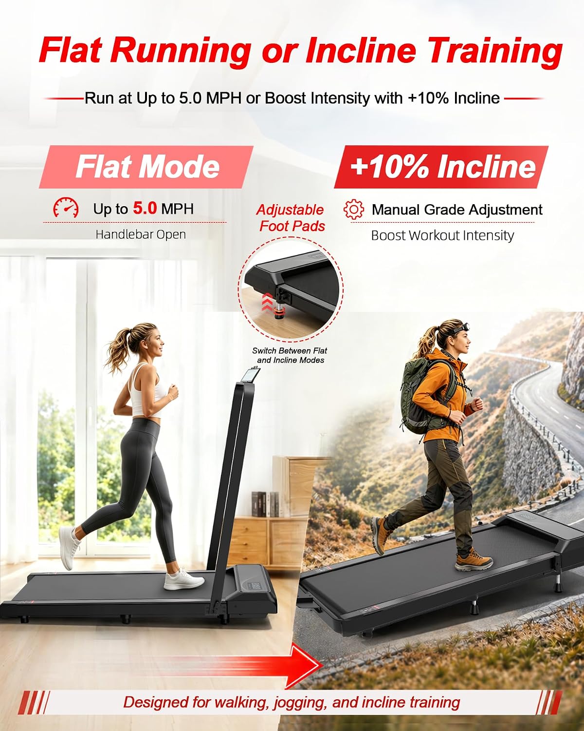 Walking Pad Treadmill 10% Incline, Foldable Handle, Under Desk Treadmill | 3.0HP Quiet BLDC Drive Walking Pad, 1-5 MPH Speed, 300 lbs Capacity, LED Display, Portable Treadmill for Home image 3