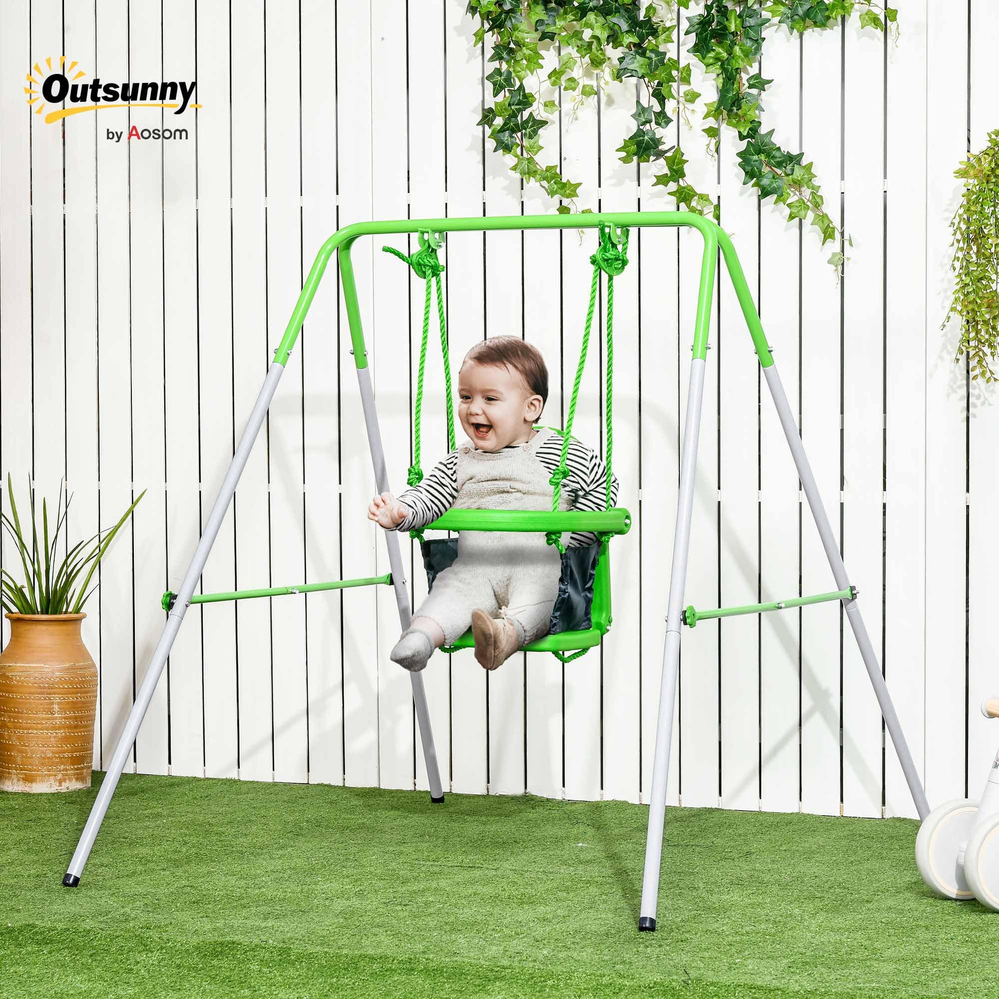 Outsunny Altalena per Bambini 6-36 Mesi da Giardino e Salotto in Acciaio e PE con Seggiolino e Bretelle di Sicurezza, 122x146x122 cm, Verde