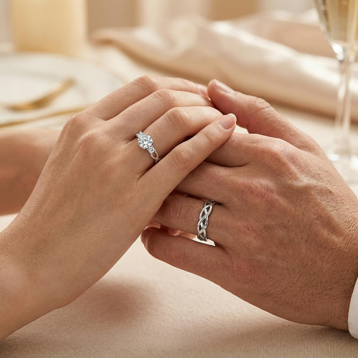 WSX Personalized 1 to 3 Carat Adjustable Diamond Couple Rings Set, Matching Couple Open Rings for Him and Her Wedding Bands for Promise Engagement Anniversary Bridal Jewelry