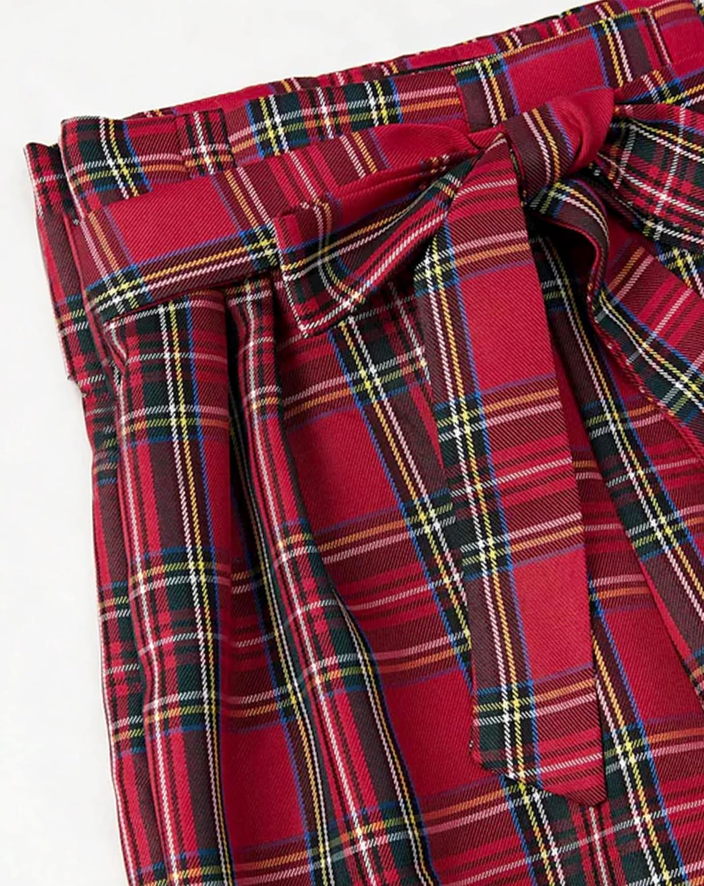 Damen Hose mit Schottenkaro, hohe Taille, weites Bein, Baggy-Palazzo-Hose mit Gürtel