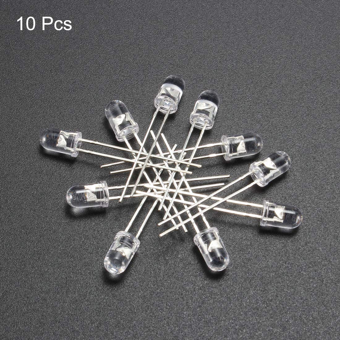 Produktbild von 5x UV-LED 3mm 365-370nm – 3,4V 20mA, Klare Linse, Lila, Für Aushärtung & Effekte