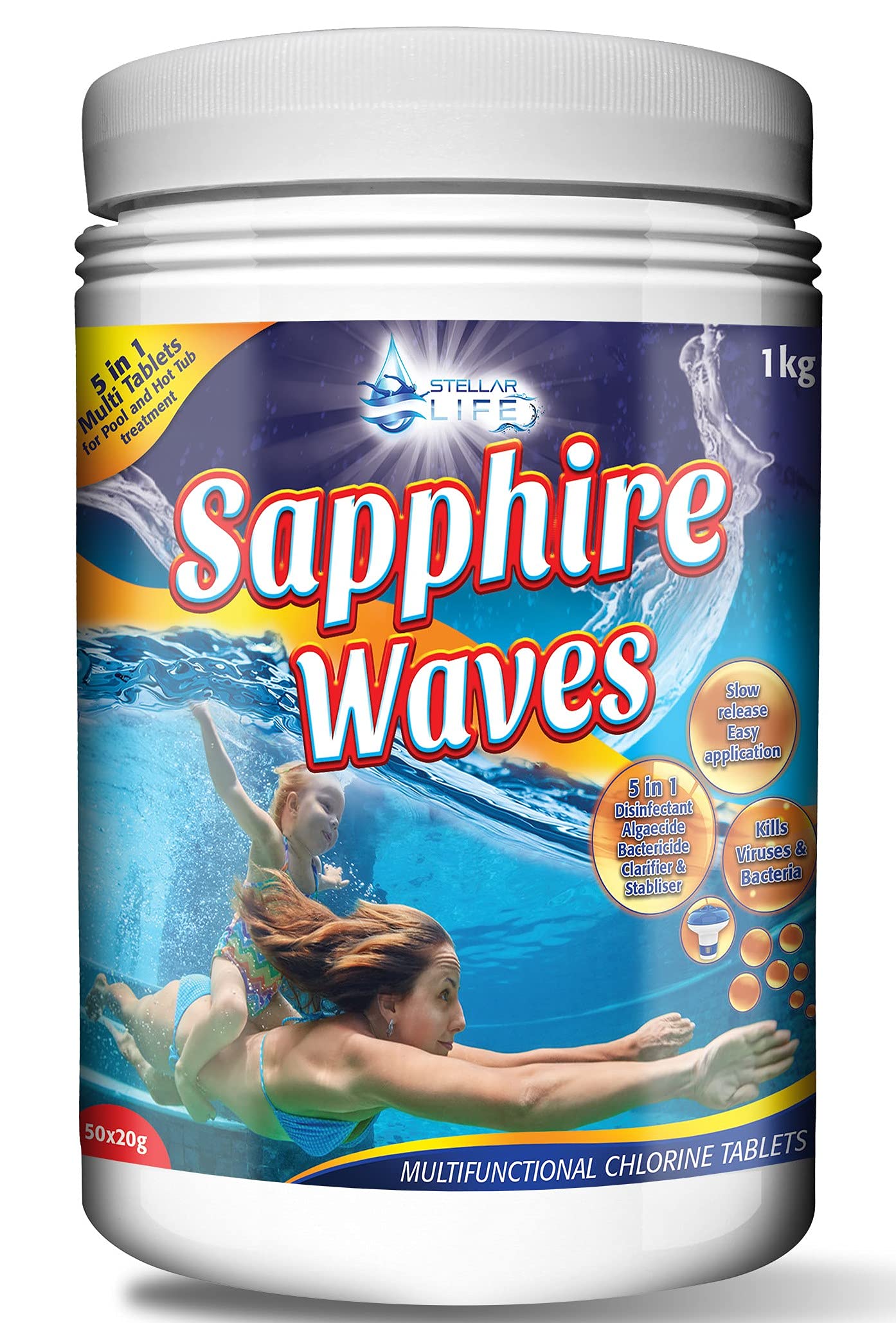 Sapphire Waves 5 in 1 Multifunction Chlorine Tablets for Hot Tubs, Spa