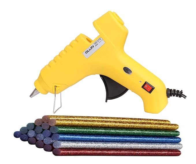 GLUN 60 WATT Yellow Glue Gun with 18 Glitter Sticks Amazon.in Office