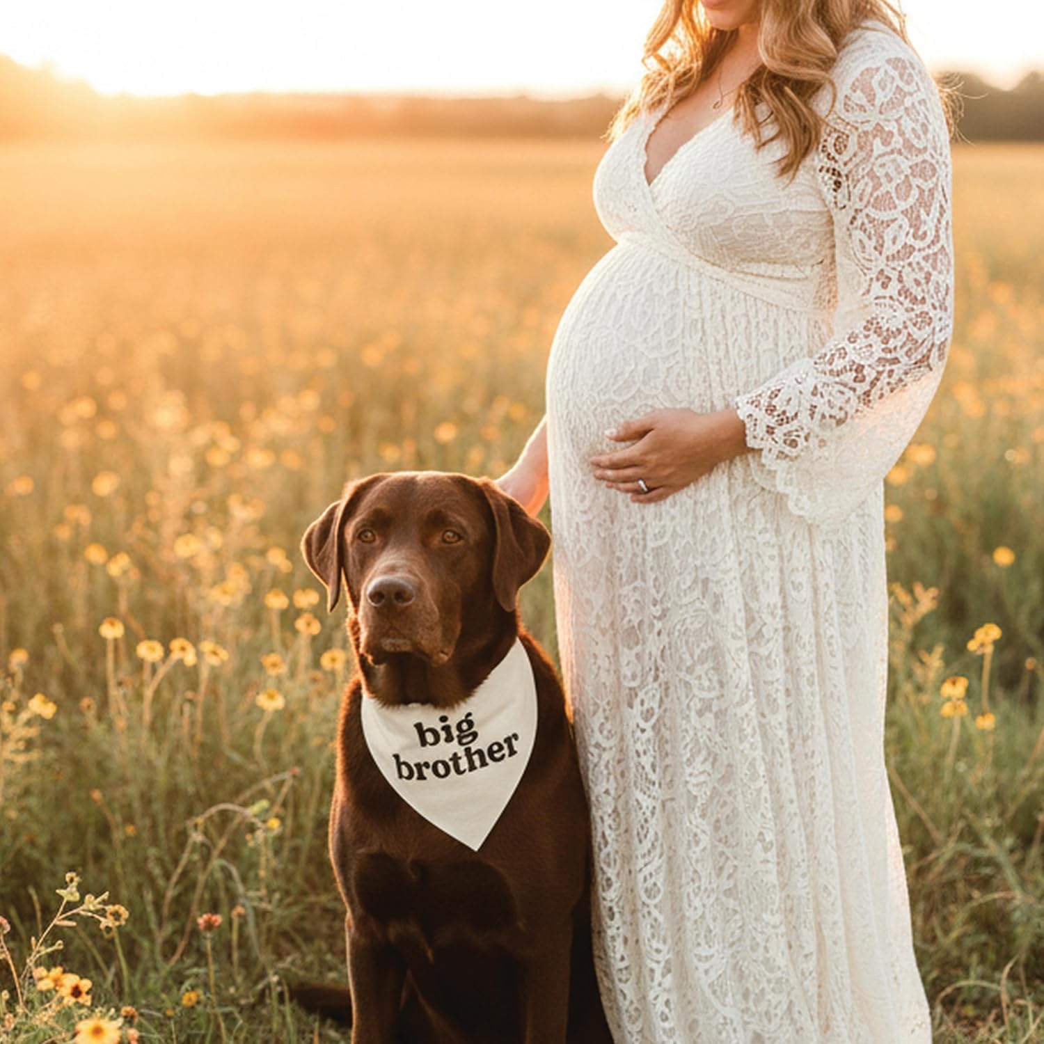 Big Brother Dog Bandana | 100% Unbleached Cotton Adjustable Triangle | Pregnancy Announecment | New Baby Matching Family | White One Size (887) GB image 5