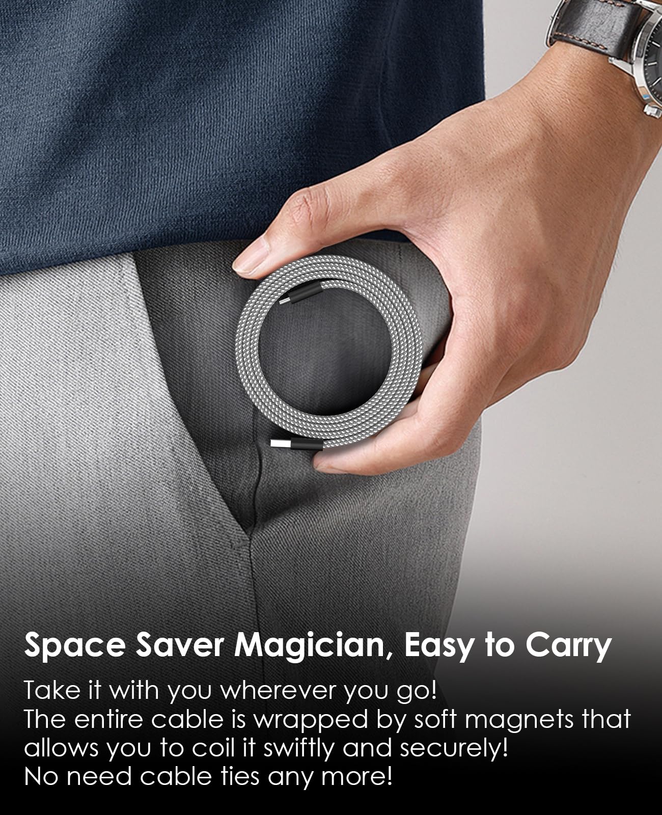 Magtame Cavo USB a USB C, cavo di ricarica magnetico piatto da 1,5 m, cavo USB C arrotolato, cavo di ricarica rapida retrattile tipo C, cavo USB C flessibile compatibile i- Phone 15 pro Max