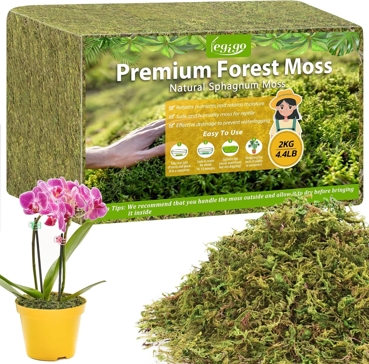 Legigo 4.4LBS Sphagnum Moss for Plants, 80QT Natural Orchid Moss Potting Mix Dired, Green Forest Plant Moss for Orchid Repotting Carnivorous Succulents Indoor Potted Plants Gardening and Reptiles
