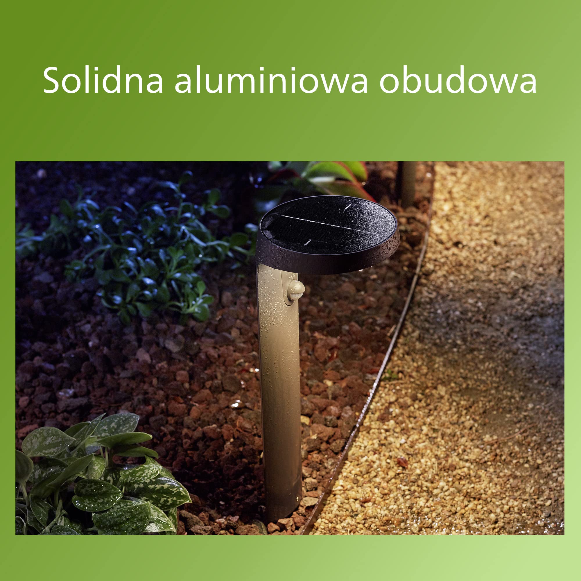 Philips LED Ultraefficient Zewnętrzna lampa solarna stojąca Tyla 18W, 4000 K, czujnik ruchu, 2 poziomy jasności, IP44