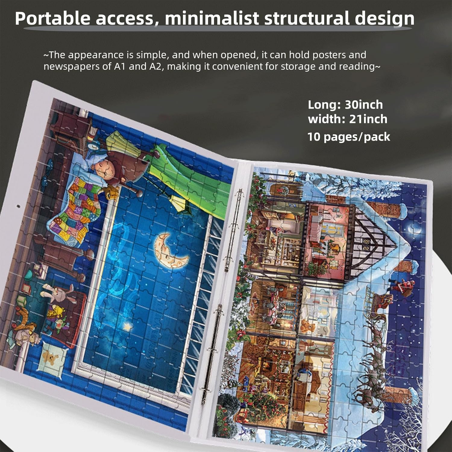 1000 Pieces Large-Capacity Storage Puzzle, Poster Storage Album with A Portable Strap That is Sturdy and Compact, 10 Transparent Pockets, Suitable for Puzzle Lovers (10 Pages Inside)