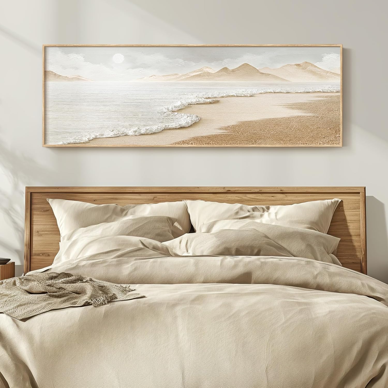 Framed Boho Abstract Beach Wall Art for Living Room, Large Neutral Coastal Canvas Prints Artwork for Walls, Set of 3 Piece Modern Minimalist Ocean Picture Print for Hallway Office Wall Decor, 24x36 In