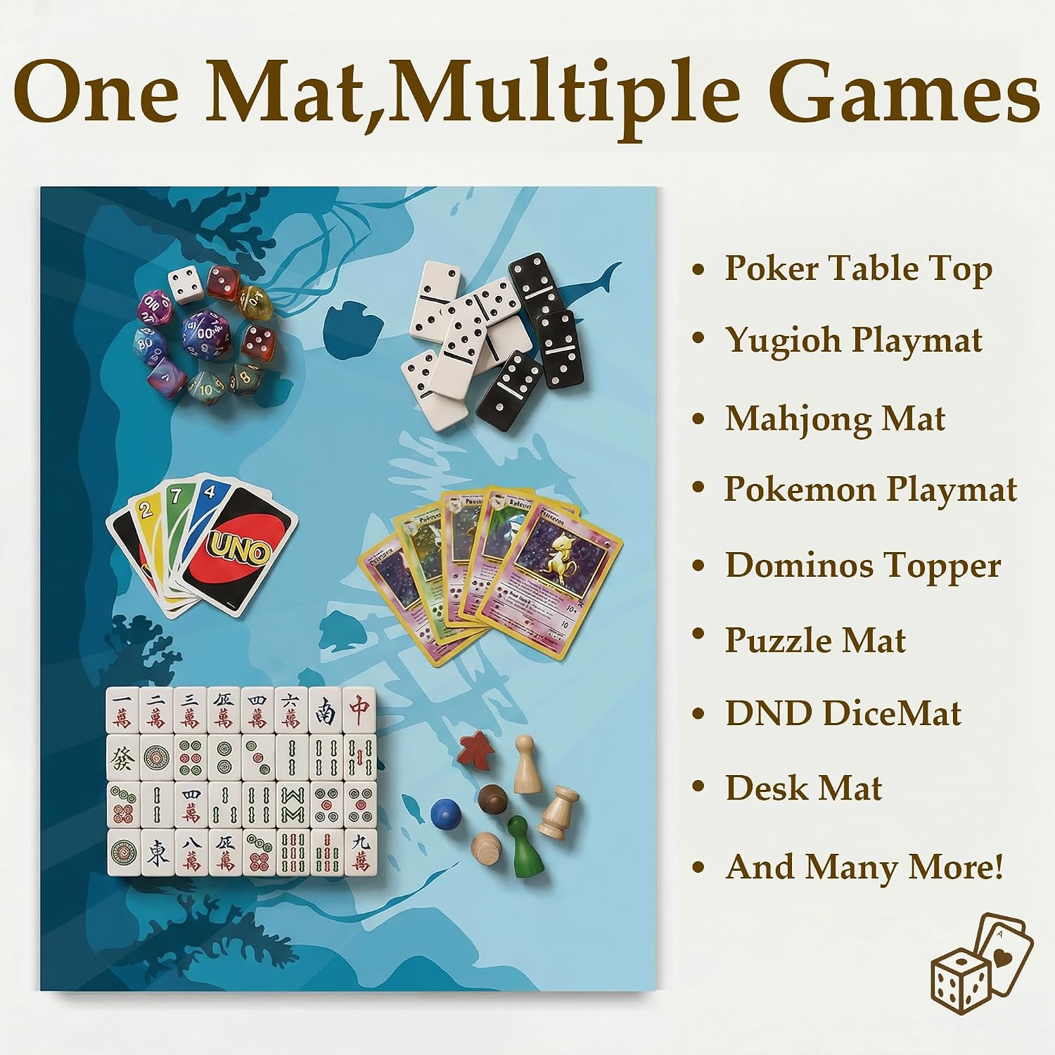 Board Game Mat for Table 31 x 55 Inches, Waterproof Neoprene Gaming Playmat for Mahjong, Poker, Board Games, Card Games, Tile Games, Dominoes & RPG–Large Portable Table Cover (Ocean Blue)