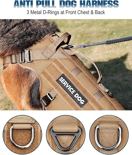 Miniatura 10 de PETNANNY Arnés táctico para perros, chaleco de servicio para perros de razas grandes, panel de gancho y bucle para parches para perros de servicio,