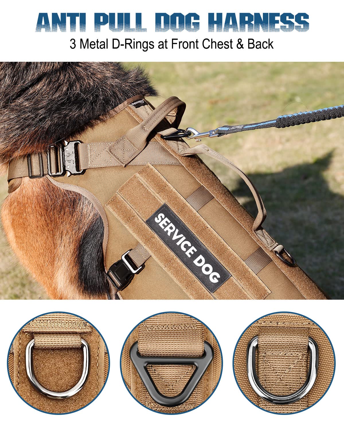 Petnanny - Arnés táctico para perros grandes, cobertura completa del cuerpo en entrenamiento con 2 parches reflectantes para perros, asa, paneles de gancho y bucle, chaleco Molle para perros