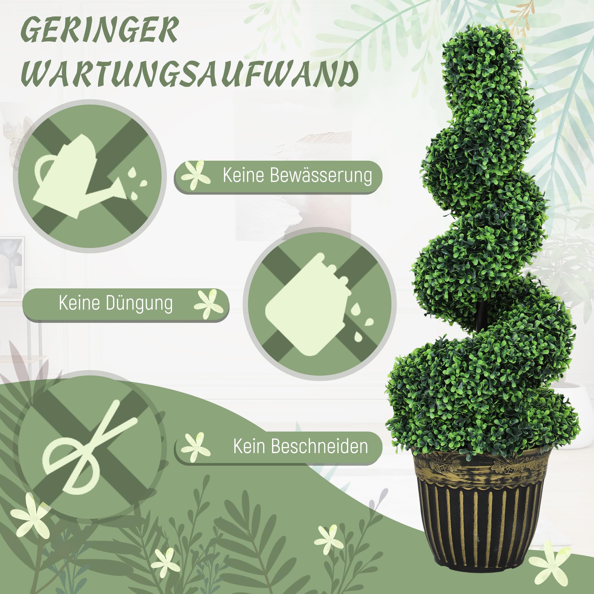 HOMCOM Kunstcipressen, Set Van 2, 90 Cm, Kunstboom In Pot Voor Binnen En Buiten Groen