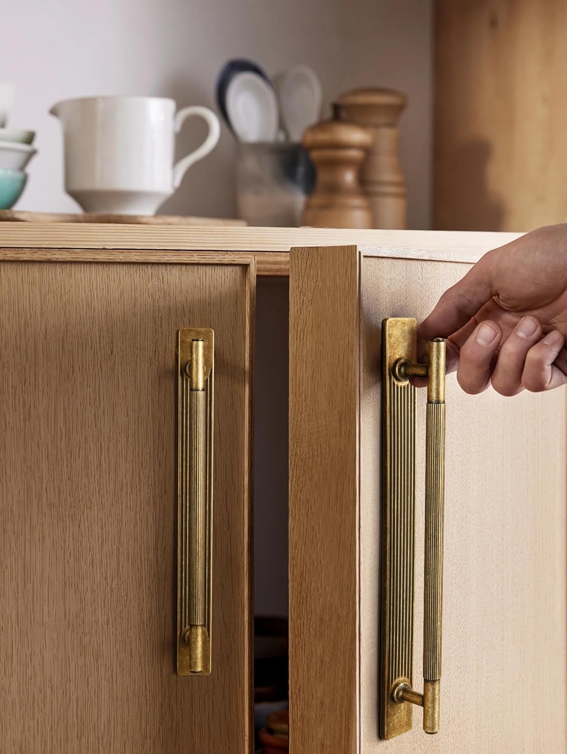 Goo-Ki 7.56" c-c Cabinet Pulls Antique Brass Drawer Pulls with Backplate Zinc Alloy Kitchen Cabinet Hardware - 2pack Vintage Brass Cabinet Handles with Spacer