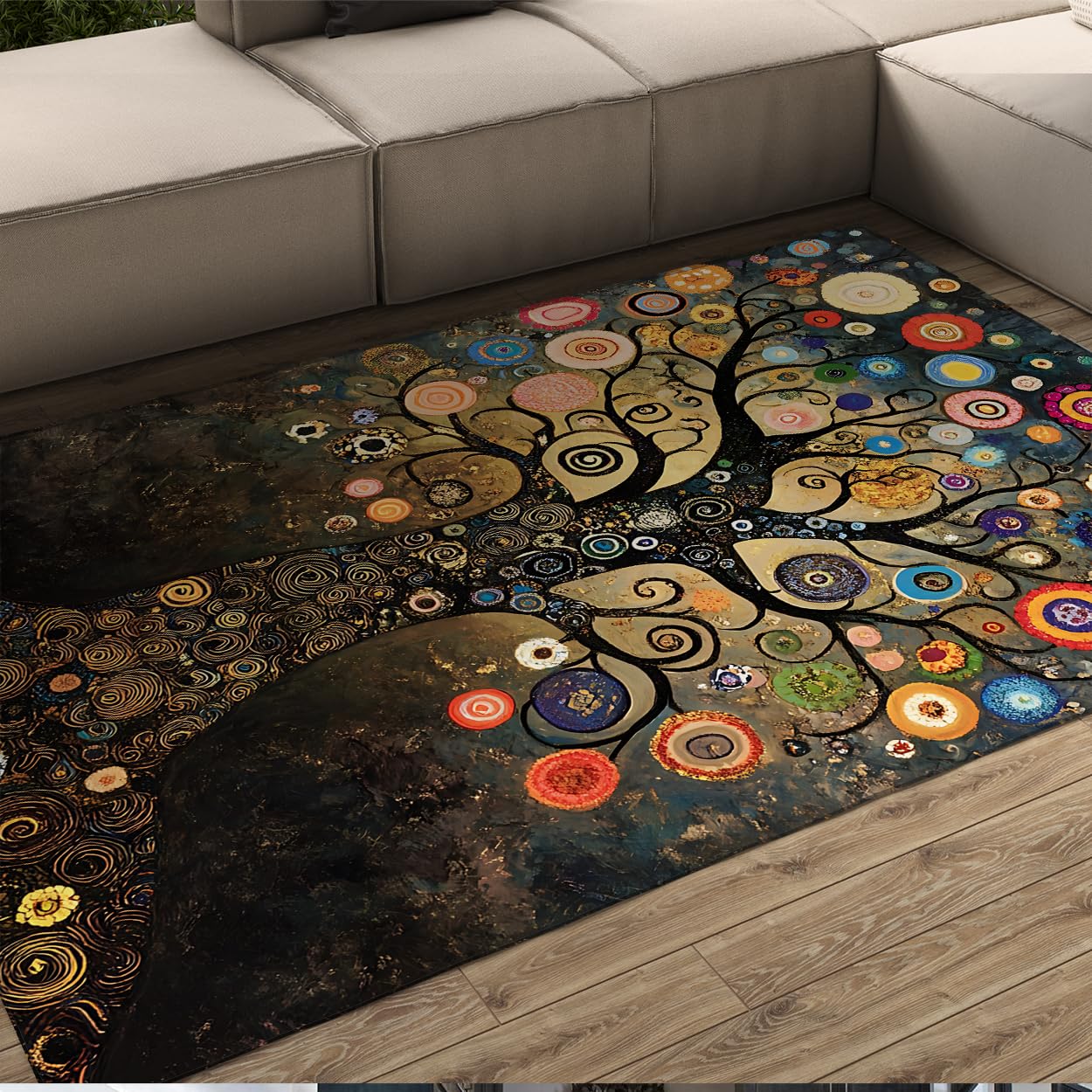 Tapis 160x230cm Tree of Life au motif botanique vintage et abstrait pour grand salon