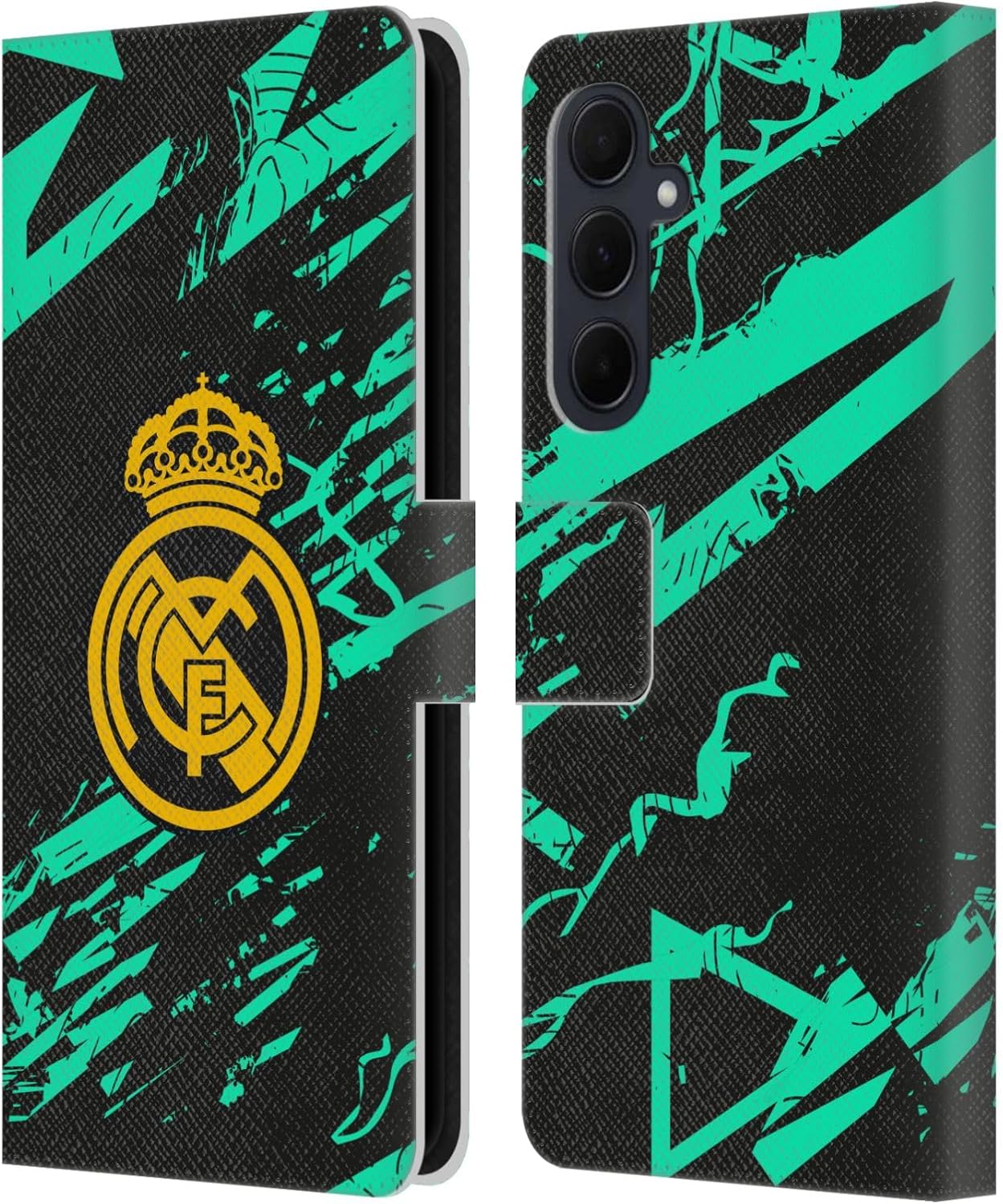 Head Case Designs Officially Licensed Real Madrid CF Green Gold Urban Leather Wallet Case Compatible with Samsung Galaxy A35 5G