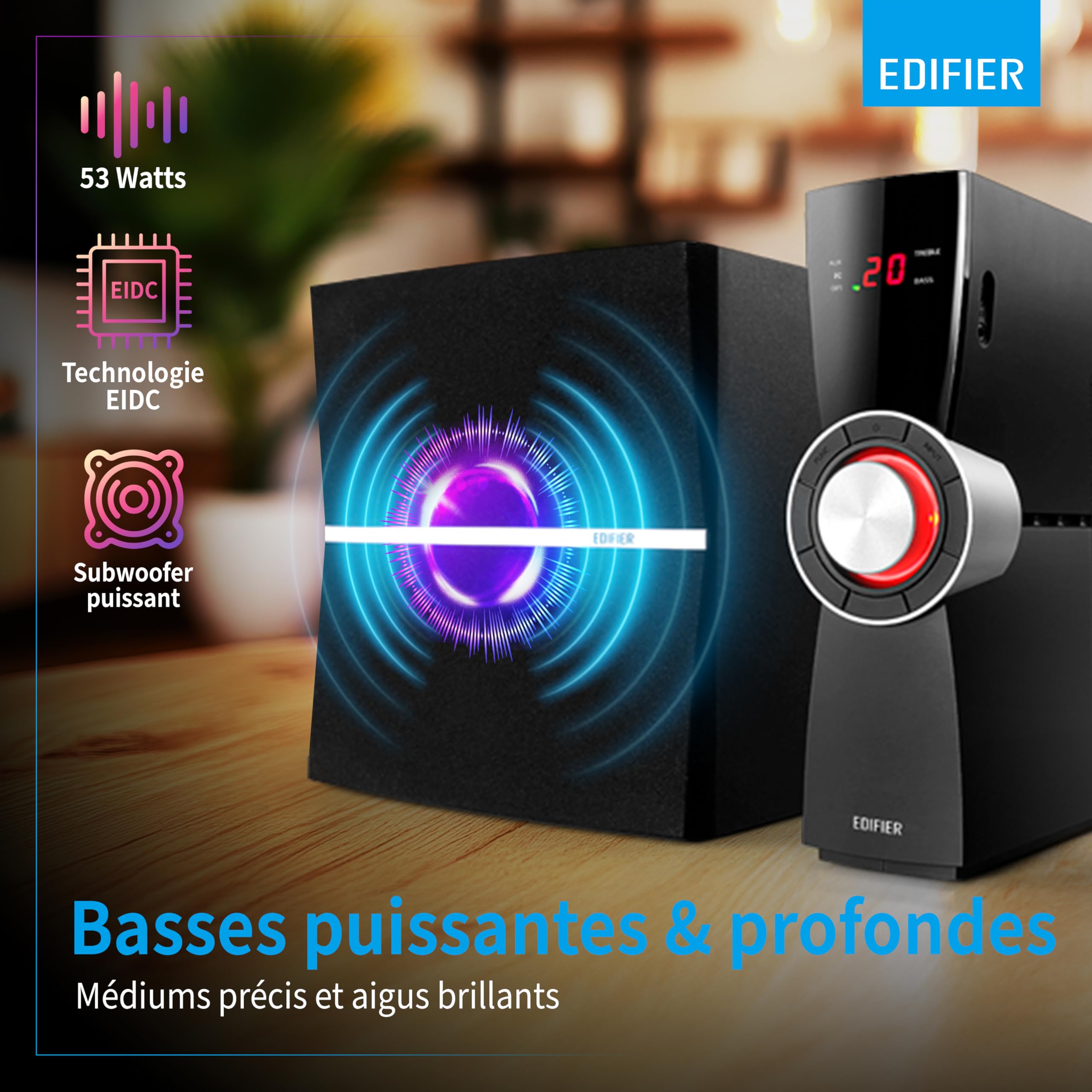 Edifier C2XD - Kit d'Enceintes 2,1 PC Noir Analogique et Optique, Télécommande Sans Fil (53 Watts)