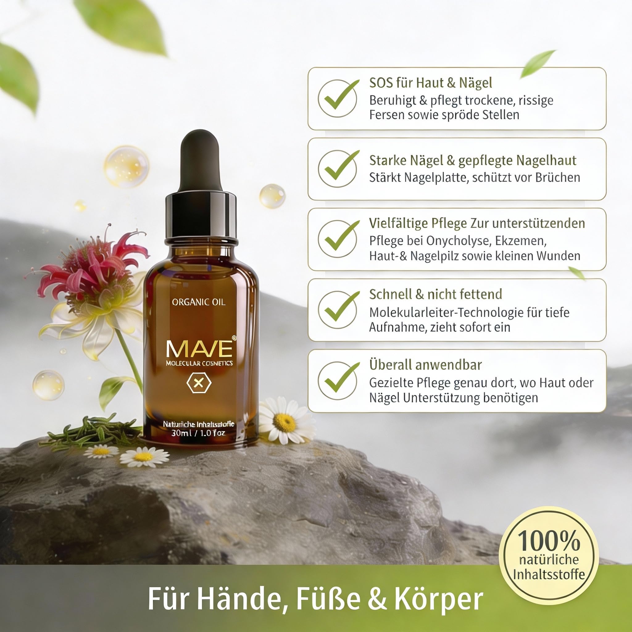 MAVE Organic Öl – SOS Oil für Haut & Nägel | Natürliches Pflegeöl bei Pickeln, Rissiger Haut, Gereizter Kopfhaut & mehr | Regenerierend & Vielseitig Einsetzbar | 30 ml