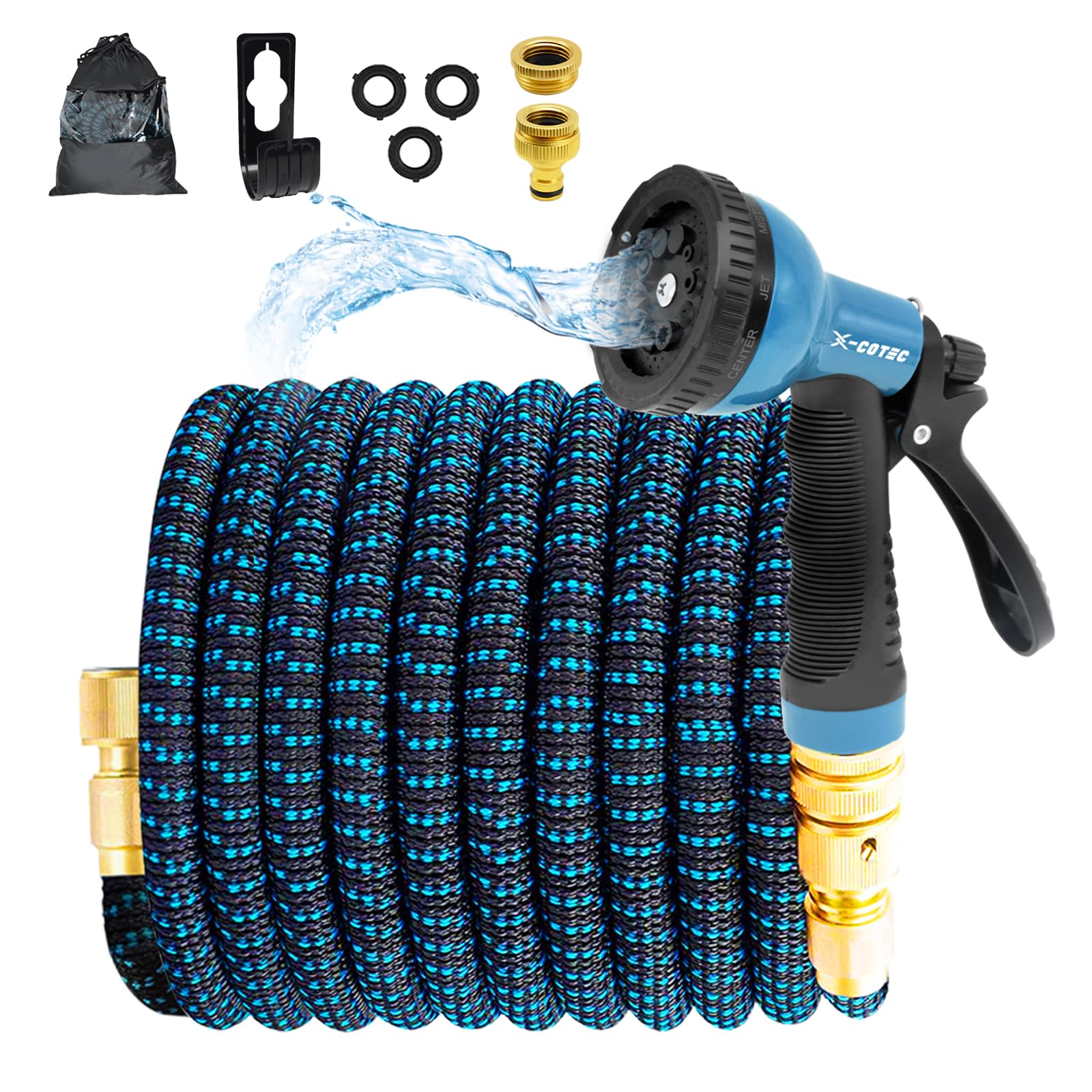 Tuyau Arrosage Extensible, Tuyaux D'arrosage 30m/100ft, Tuyau D'arrosage Retractable avec Adaptateur 1/2" et 3/4", 10 Modèles de Pulvérisation, pour Jardin Irrigation Nettoyage