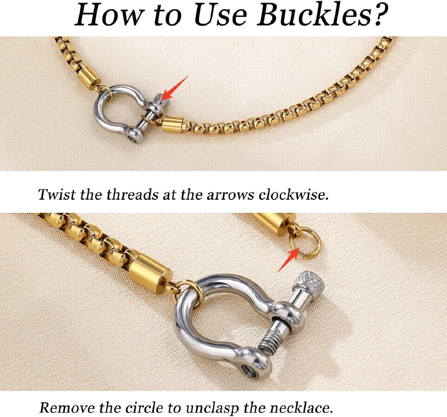 FEEL STYLE Heavy Screw Anchor Shackle Wheat Necklace - 18Inch Stainless Steel Foxtail Wheat Chain Necklace Rolo Necklace - Screw Anchor Shackle Nautical Sailor Clasp - Image 6