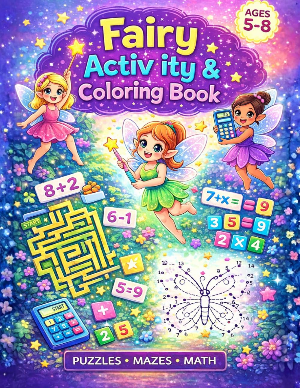 Educational Activity Book for Kids Ages 5-8: Coloring, Mazes, Dot to Dot and Math Challenges
