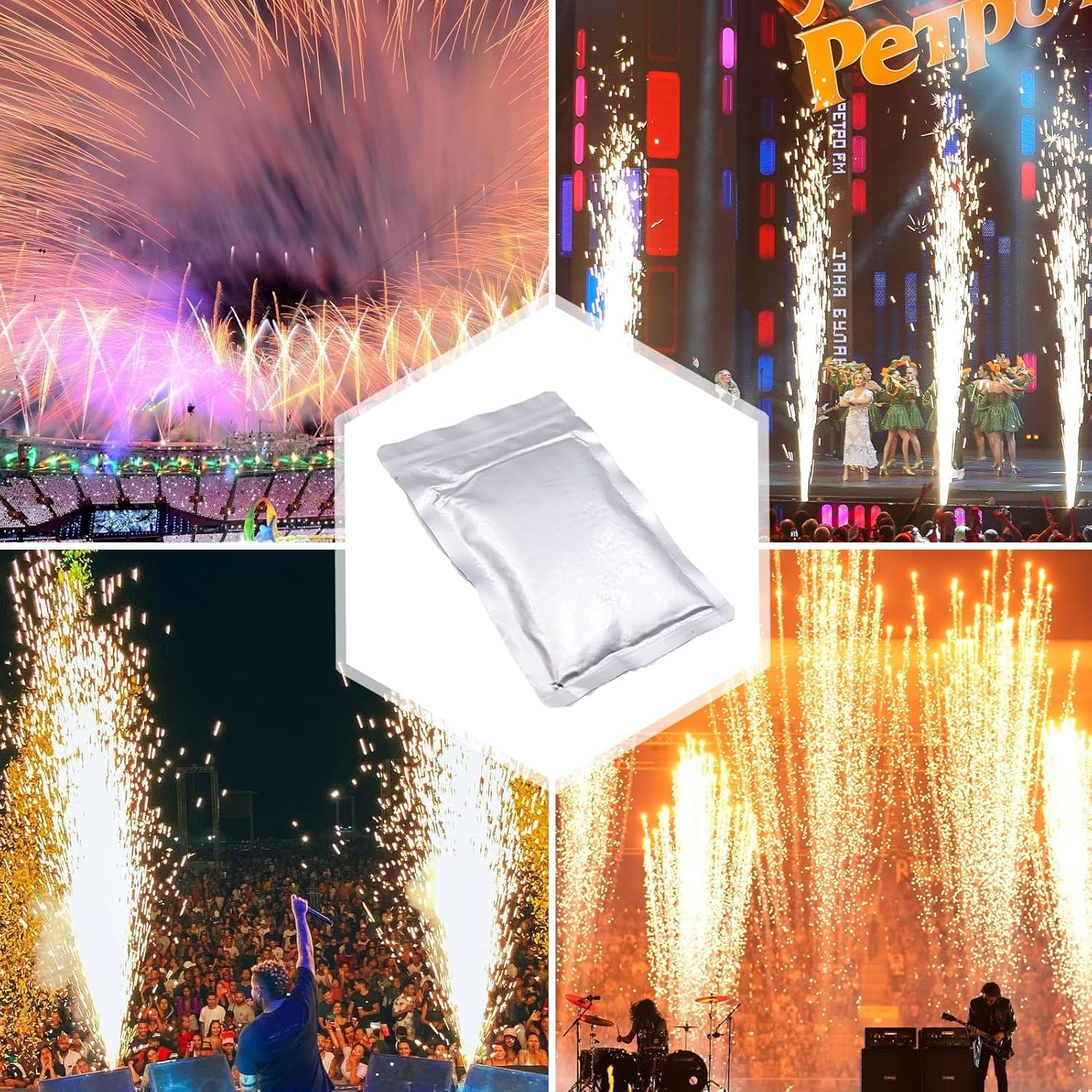 4 piezas polvo de máquina de chispa fría, polvo de complejo de titanio 200 g con sello efecto escenario máquina polvo para escenario fiesta boda máquinas especiales