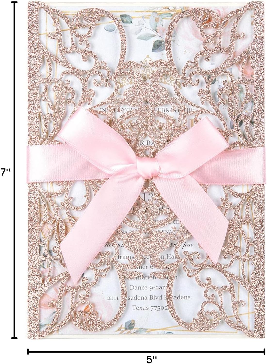 50pcs Glitter Laser Cut Wedding Invitation Pockets Cards Pink Blank Personalized Quinceanera Invitations with Envelopes and Rsvp Cards for Bridal Shower Engagement Birthday Invite