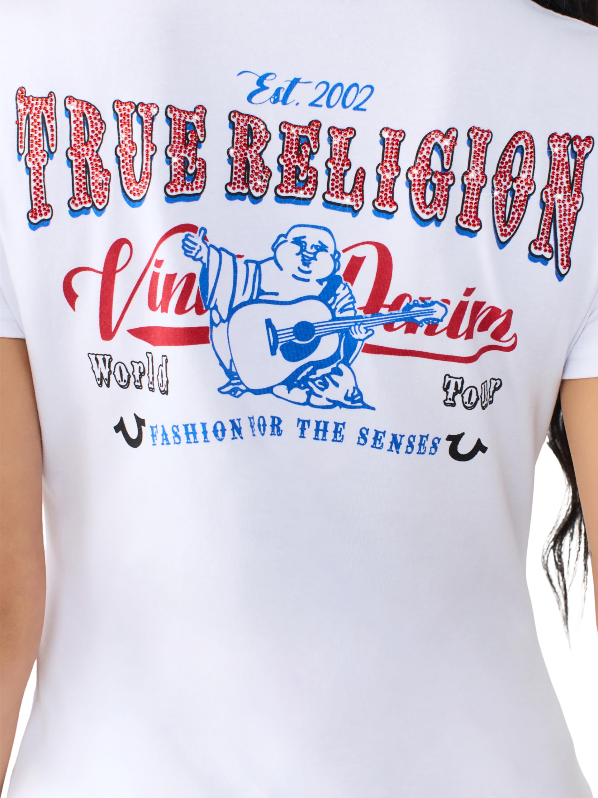 True Religion Heritage Classic T-Shirt mit V-Ausschnitt für Damen, weiches Baumwoll-Mischgewebe, Stretch-Stoff, schmeichelhafte Passform
