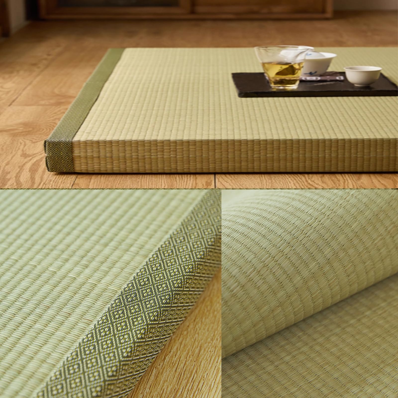 Tatami Tapis de sol en herbe traditionnelle japonaise pliable avec dos antidérapant, respirant, facile à nettoyer pour salon, chambre à coucher, méditation, salon de thé