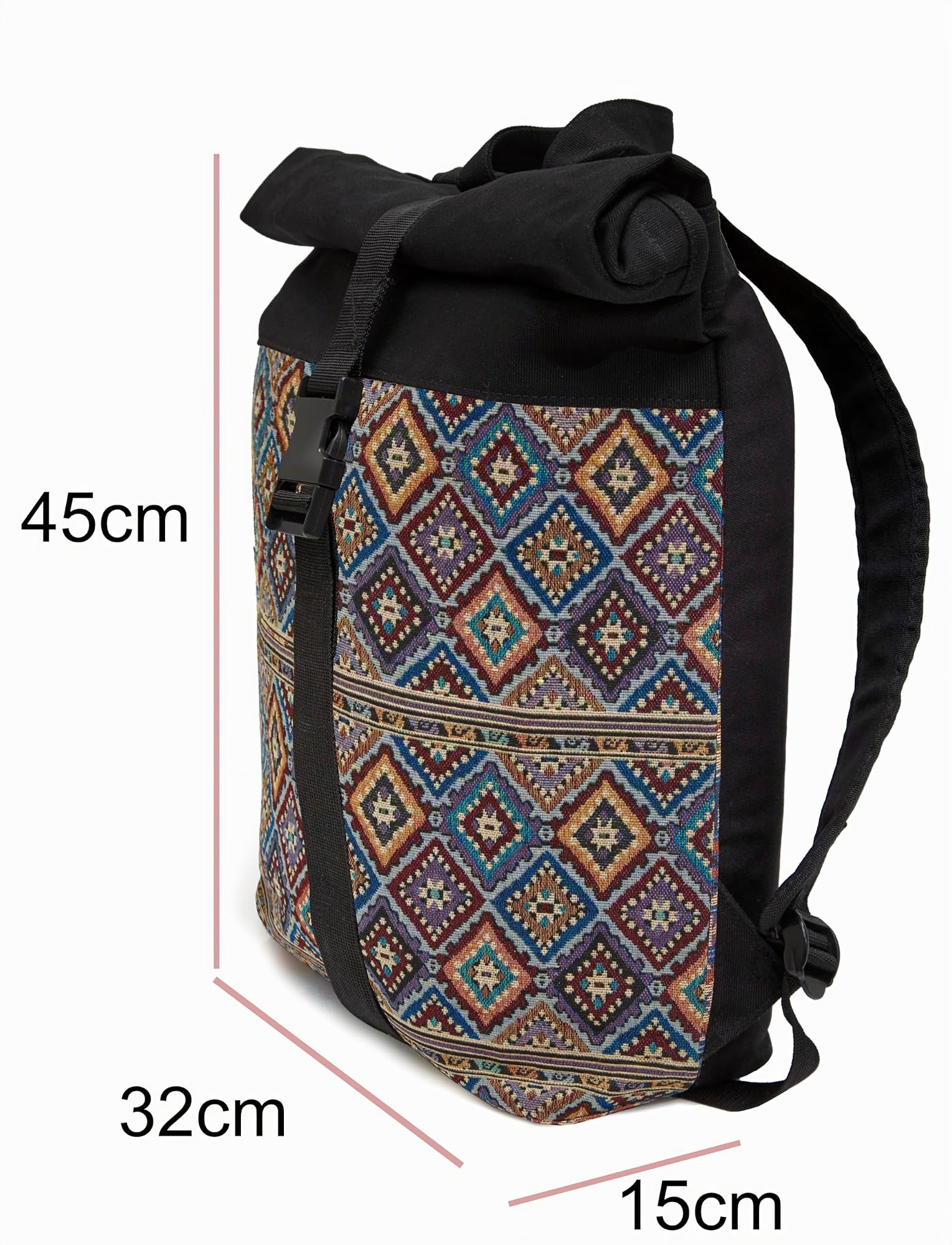 Leon Rolltop Rucksack Premium Baumwolle Canvas & Webstoff Damen Herren 17 Zoll Laptop Eleganter Reiserucksack Daypack Sport Einkauf Reisen Radfahren Uni Schule (RollTop_Boho_004)
