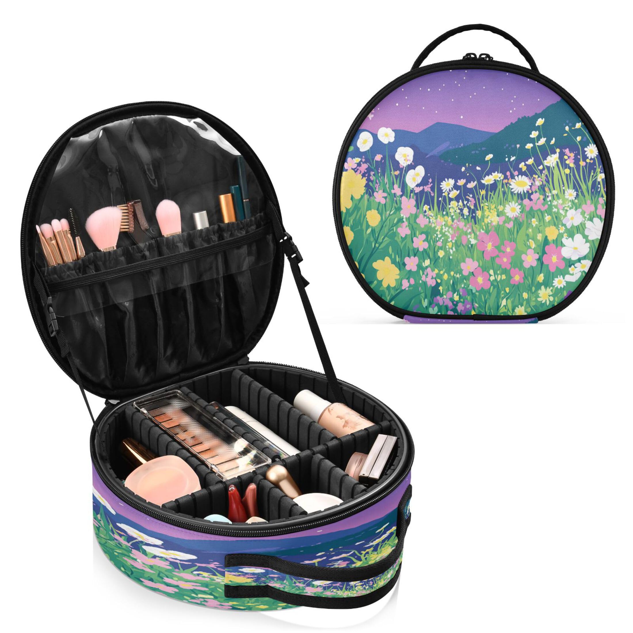 Takiito A Field Of Wildflowers Travel Makeup Case Portable Makeup Box Artist Cosmetic Case Organizer With Adjustable Dividers