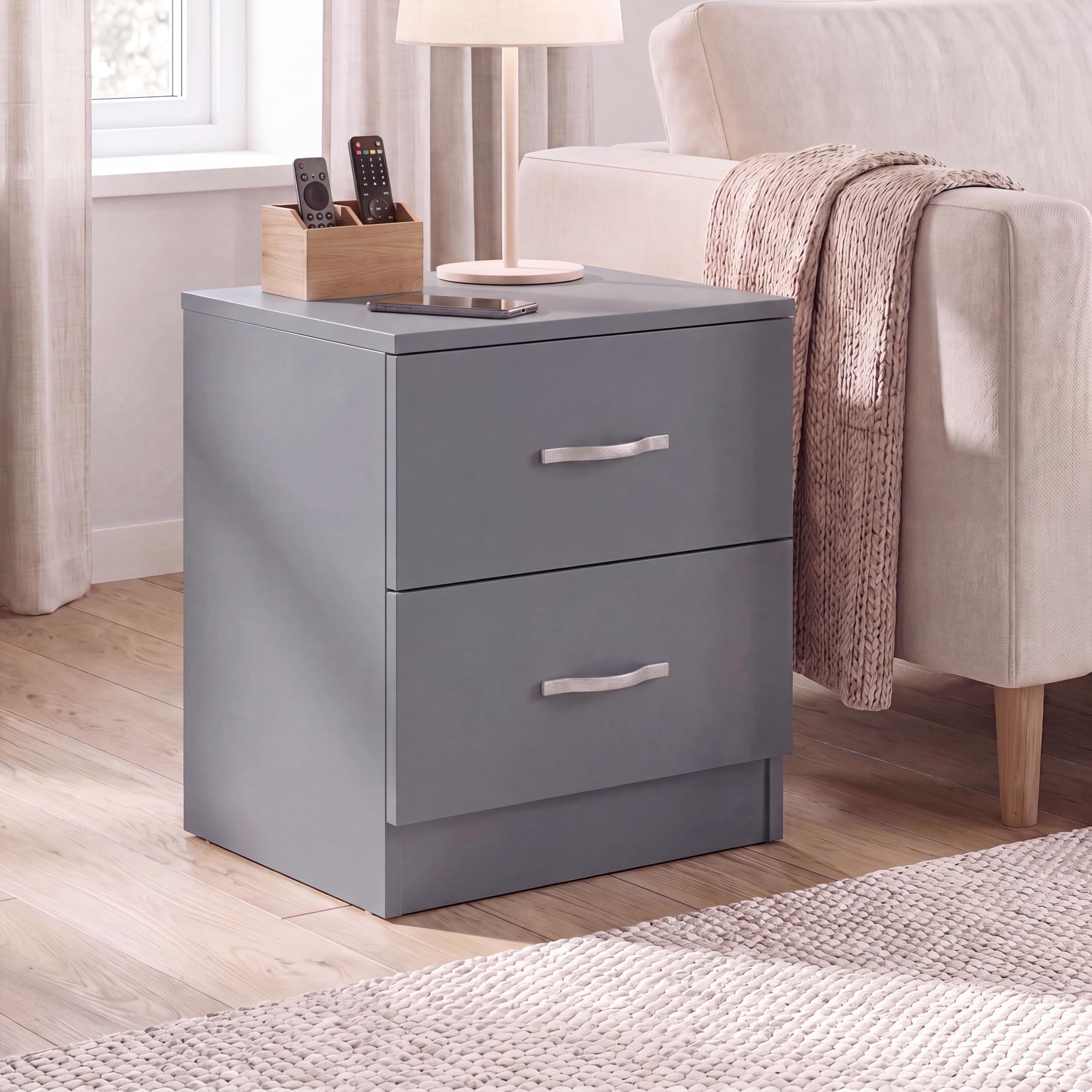Vida Designs Nachttischkommode, Grau, H 47 x W 40 x D 36 cm Aprox