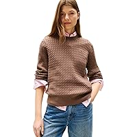 Tommy Hilfiger Donna Pullover Cable Fine Motivo a Trecce, Marrone (Hot Coco)