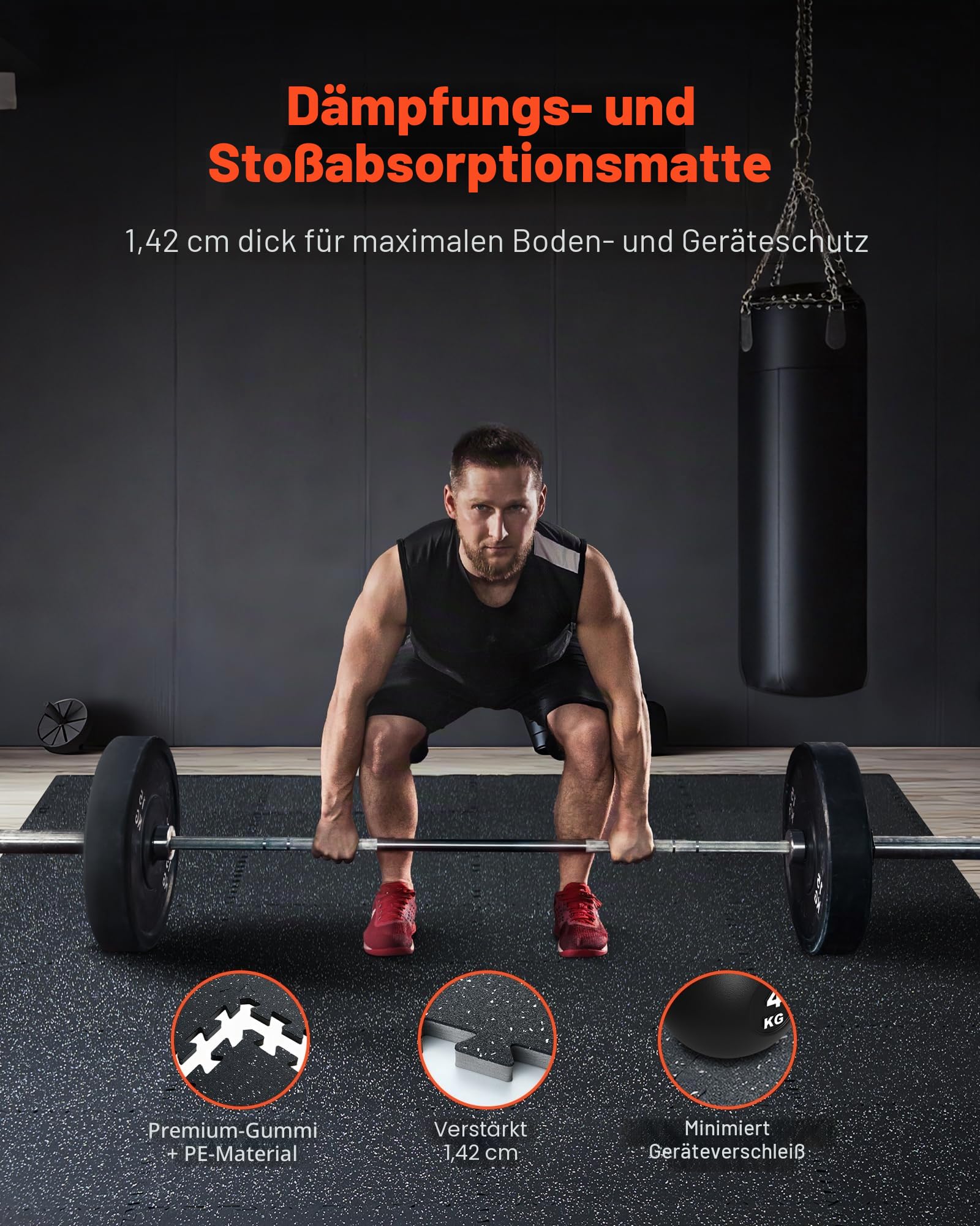 VEVOR Bodenmatten 12 STK. Gummioberfläche & Eva-Schaum, 61 x 61 cm Trainingsmatten mit 48 Quadratfuß Abdeckung, ineinandergreifende Gymnastikmatten für Fitnessstudio Garage, Schwarz & Weiß