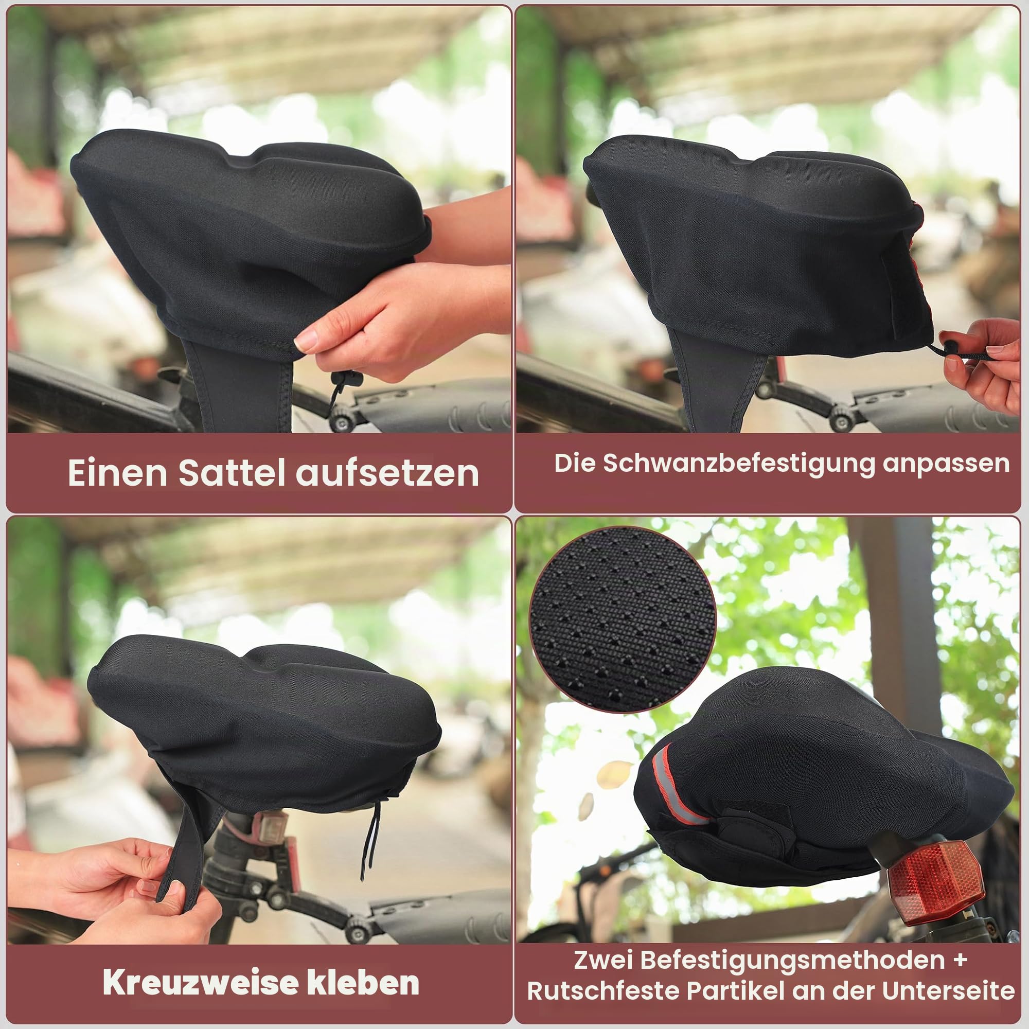 RIXOW Gel Sattelbezug Fahrrad, Fahrradsattel Überzug Wasserdicht, Fahrradsitzkissen aus Bequemem Memory-Foam, Fahrradsitz Polster für Rennradsättel MTB, Sattelschutz für Fahrradsitz (schwarz) Sport & Freizeit