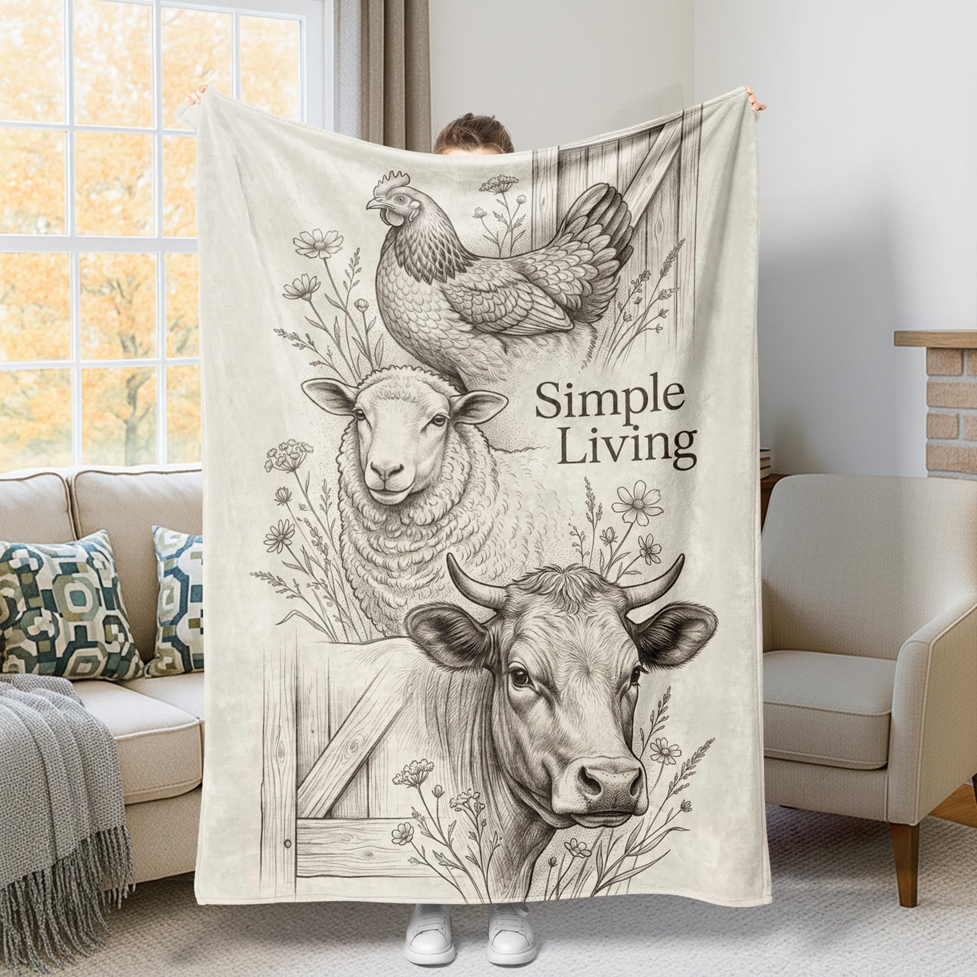 Couverture peluche de vache beige automne idéale pour vos soirées lecture au salon