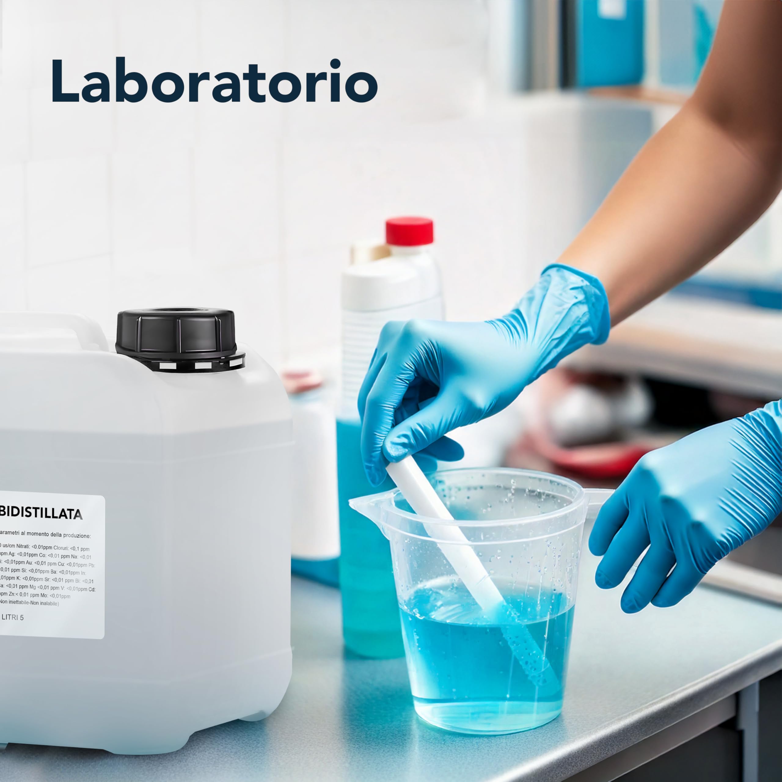Acqua Bidistillata pura per uso clinico ed industriale 4x5 litri, Distillata due volte, Demineralizzata, Made in Italy