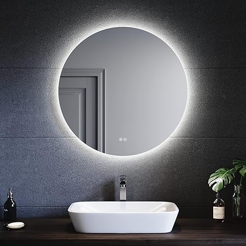 SONNI Espejo Baño con Luz Regulable 3 Colores Antivaho 80x80 cm Espejo Baño LED Redondo Pared con Interruptor Táctil IP65