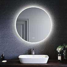 SONNI Bathroom Mirror with Dimmable Light, 3 Colours, Anti-Fog 80 x 80 cm, Round LED Bathroom Mirror Wall with Touch Switch IP65