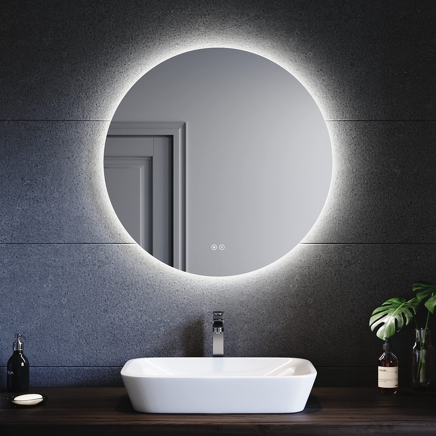 SONNI Espejo Baño con Luz Regulable 3 Colores Antivaho 80x80 cm Espejo Baño LED Redondo Pared con Interruptor Táctil IP65