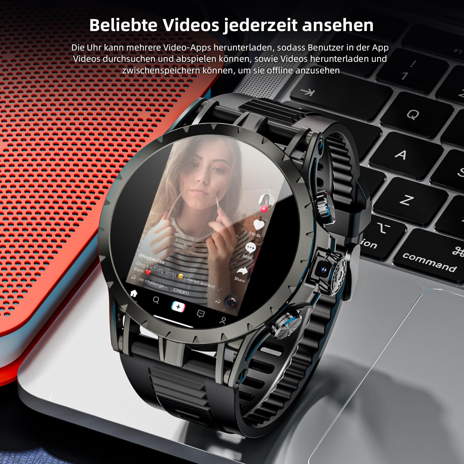 LOKMAT 4G SIM-Karten-Smartwatch, 1,508 Zoll AMOLED-Bildschirm, 3 GB + 32 GB, Smartwatch für Männer und Frauen mit drehbarer Kamera, WiFi, GPS, Android 8.1, Fitness-Aktivitätstracker-Uhr