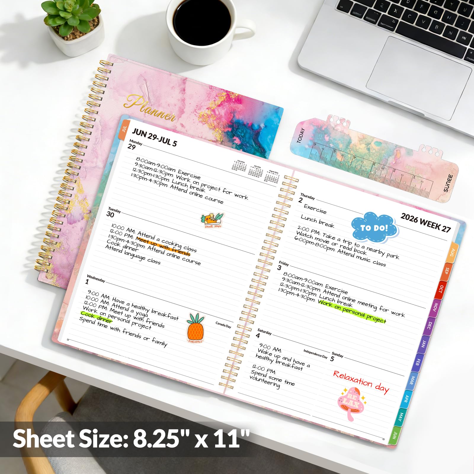 SUNEE Agenda accademica settimanale e mensile 2024-2025, agosto 2024-dicembre 2025, calendario scolastico 8,5 x 11 pollici, agenda giornaliera con scheda mensile, copertina flessibile, pagine