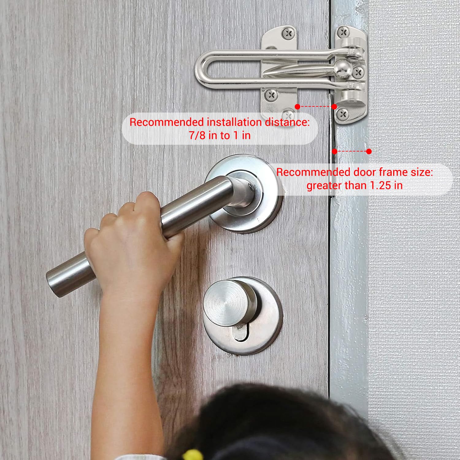 WellMade Pestillo de bloqueo de puerta de barra oscilante, pestillo de seguridad de puerta para seguridad de niños y seguridad del hogar, cierre de refuerzo para puerta (níquel satinado, paquete de 2)