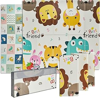 Buddy Baby - Tapis de jeu XXL pour bébé, 180 x 200 cm, double face, rembourré, pliable et avec sac de transport - Dès la naissance - Idéal comme cadeau