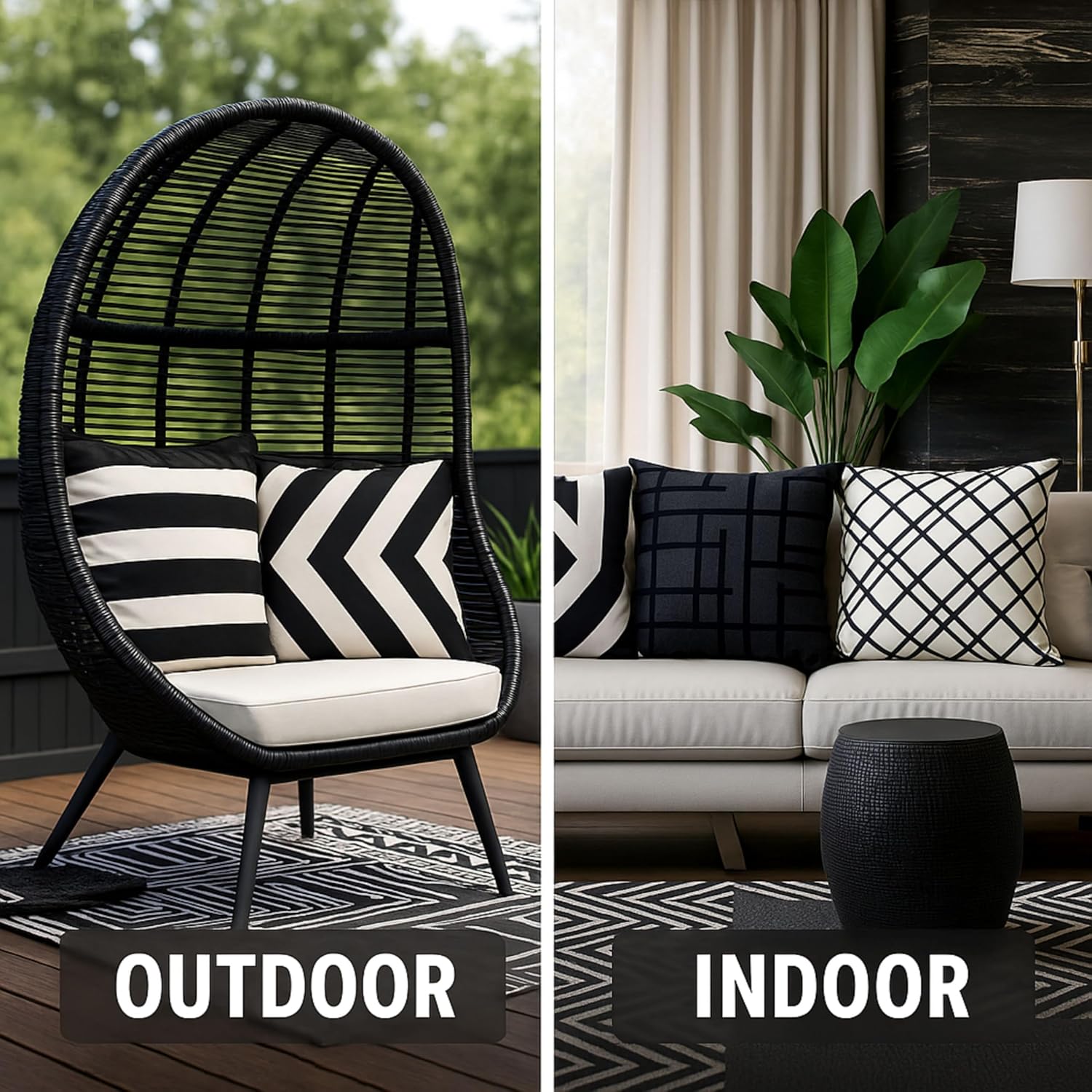 Black and White Outdoor Pillow Covers – Set of 4, Waterproof, Fade-Resistant, UV-Protected Modern Geometric Throw Pillow Covers for Patio, Couch, Sofa, Balcony, and Garden Decor – 18x18 Inch